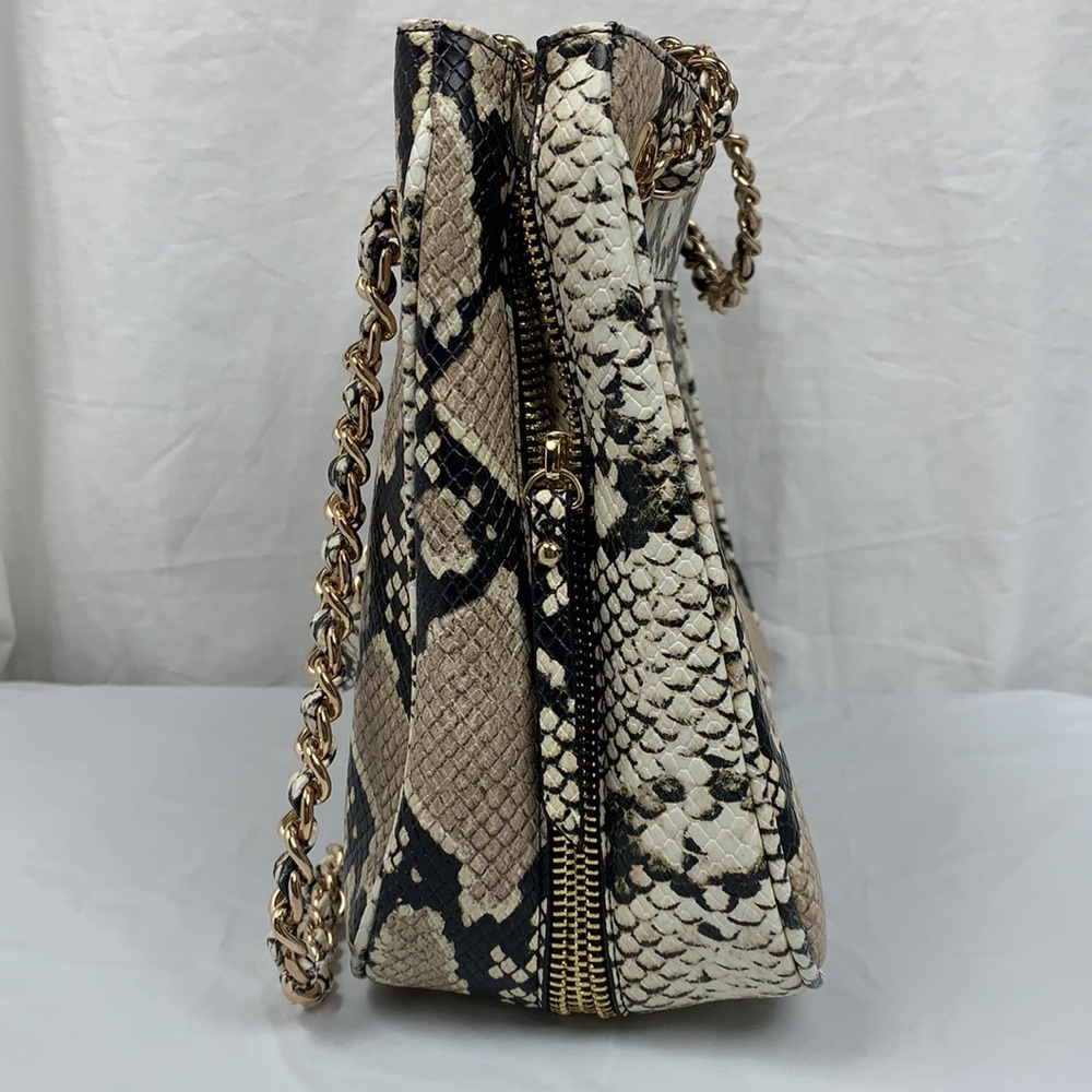 INC Purse Shoulder Bag Tan Vegan Snake Faux Reptile Large Chain Zippered Satchel - Picture 6 of 16